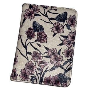 Chicos Soma Floral Butterfly ID Card Holder Wallet Cream Pink & Black Card Slots